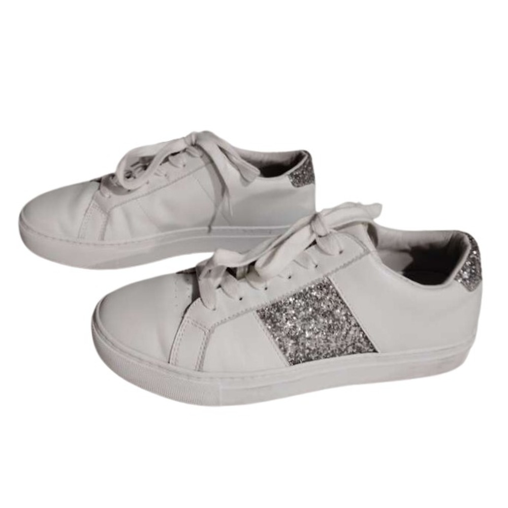 GREATS Brooklyn White Leather Glitter Accent Sneakers Shoes‎ Women US 8
